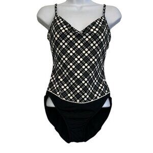 Jantzen Black & White V-Neck Swimsuit Size Small EUC #1559